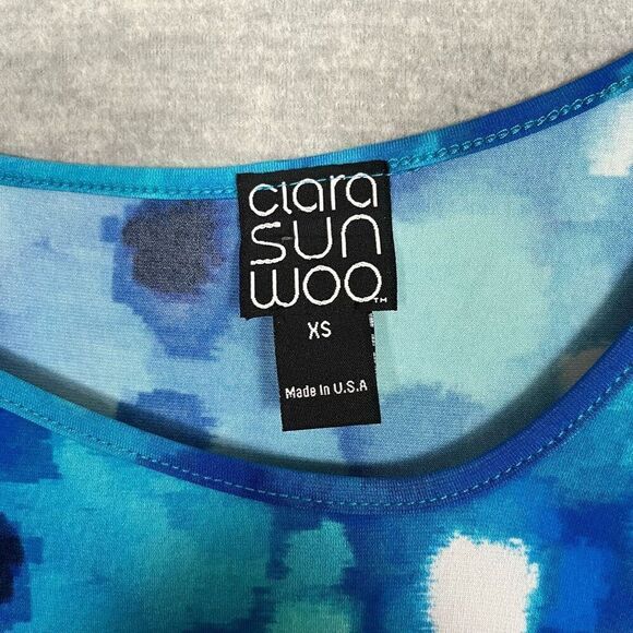 Clara Sun Woo Artsy Swing Tunic Womens XS Shades of Blue Asymmetric Cut Out Top - Picture 6 of 10